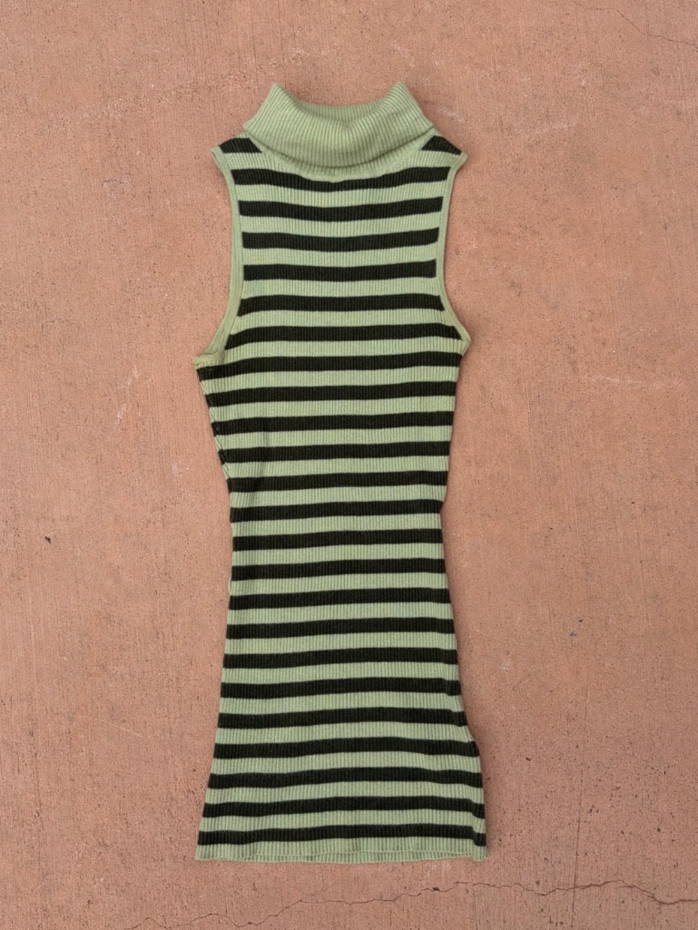 Derek Heart Two-toned Green Striped Mock Neck Tank